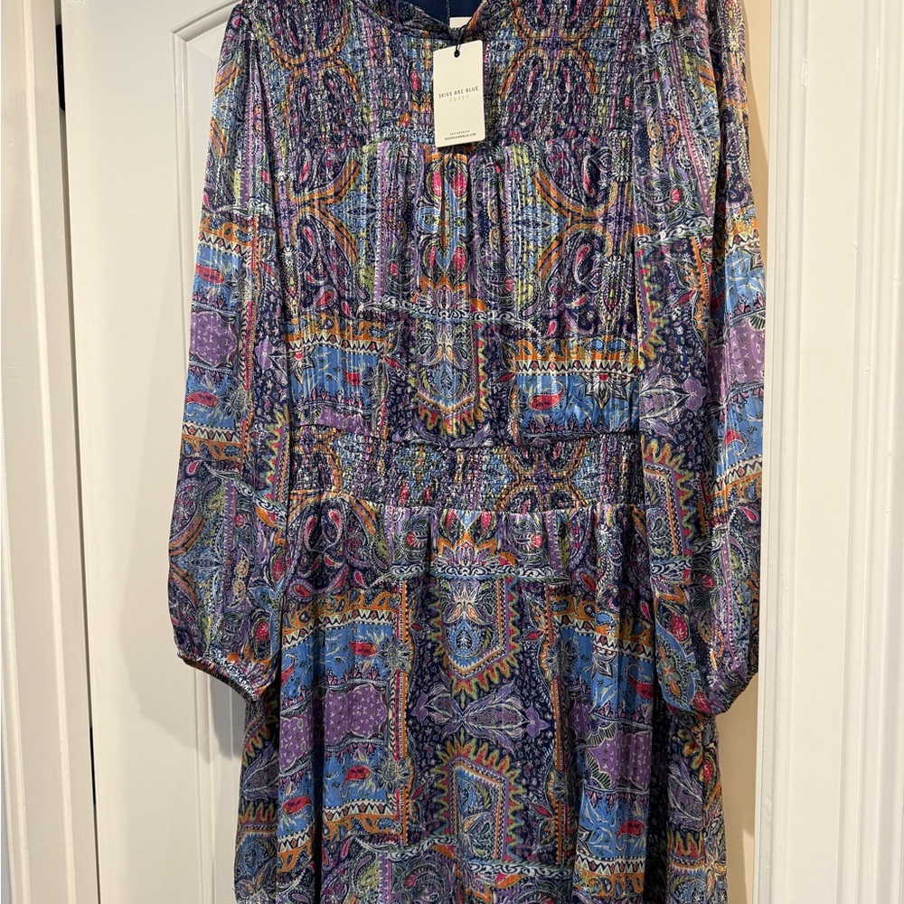 Skies Are Blue Tiered Ruffled Midi Dress in Blue and Purple